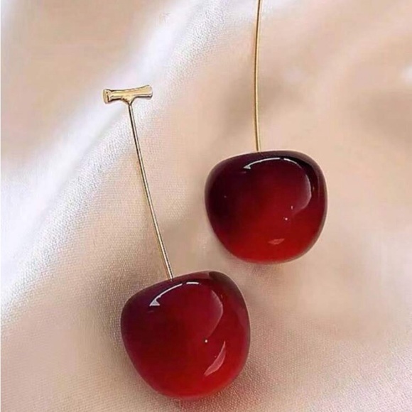 Elegant Red Cherry Drop Earrings - Picture 1 of 6